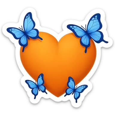 Transform the orange heart emoji with blue butterflies circling it into a classic emoji style, less realistic, with no background. Maintain the iconic emoji look and vibrant colors. sticker