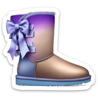 Realistic pair of blue ,purple,and taupe  ombre grunge Ugg fur boots with rose gold silk ribbon bows. sticker