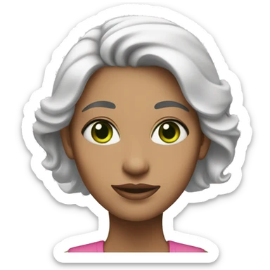 woman with white hair with pink tips.  She has green eyes. sticker