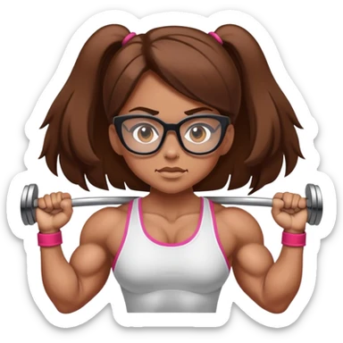 girl with brown hair and glasses powerlifting on steroids sticker
