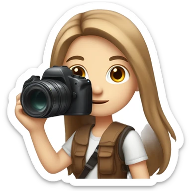 cute white girl with long brown hair and camera in her hands sticker