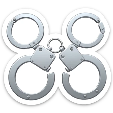  metallic handcuffs emoji, reflective metal, simple flat vector design, futuristic style sticker