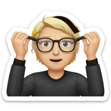 Man pulling hair out with glasses and blonde sticker