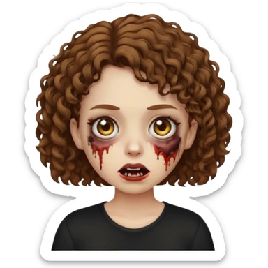 Zombie girl emoji com cabelo curto cacheado castanho com uma blusa preta sticker