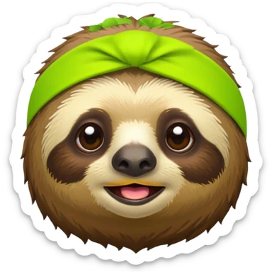 a sloth Head with a lime green headband sticker