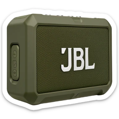 Khaki colored JBL Go 4 bluetooth speaker, small portable audio device, rugged design, army green, angled view sticker