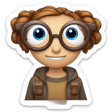 Une araignée mignonne qui porte des gosses lunettes marrons avec deux yeux ronds bleus style kawaï sticker