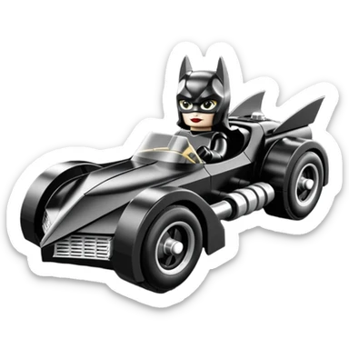  Detailed aerodynamic opulent dark knight futuristic concept Catwoman Batgirlmobile loosely based on 1977 Buick coupe  roadster racing Lego (flat long straight faceted mechanical body) winged stealthy street hot rod  sticker