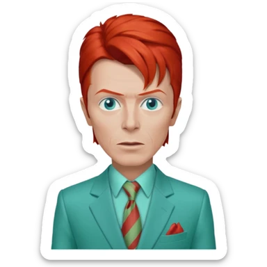 David Bowie with Blue  eyes, red hair, seafoam green suit sticker