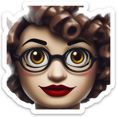 Harry Potter Lego in Harley Quinn style, oil paint, mysterious eyes, intricate lips, masterpiece portrait, odd perspective, beautiful, desirable, logical sticker