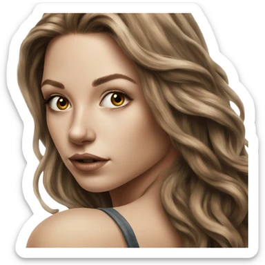 Hyperrealistic beautiful white girl tattoo with long brown hair  sticker