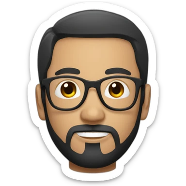 chilean man with short straight black hair and black beard and round white glasses sticker