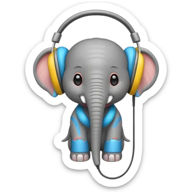 baby elephant with headphone sticker