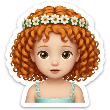 baby with flbig ower tiara ginger curly hair sticker