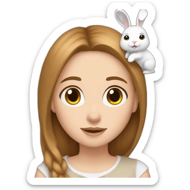 two white girls with brown hair and one white rabbit sticker