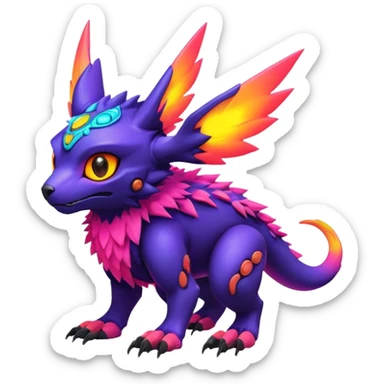 futuristic lush warm-colored modern colorful neon-colored Fakémon-Digimon-Trico-Vernid-creature sticker