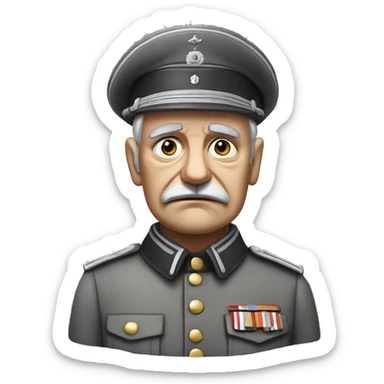 serious old german soldier the middle of the XX century photorealistic gray uniform detailed face with wrinkles, closed mouth, small eyes  sticker
