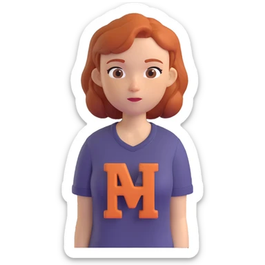 memoji style portrait of a woman with ginger hair, auburn shirt, neutral expression sticker