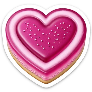 Realistic shortbread cookie in the shape of a heart with Fuchsia color jelly middle filling and sprinkled powder sugar on top. sticker