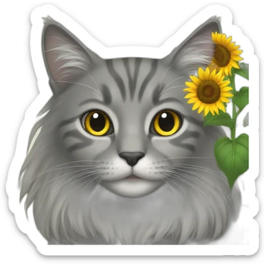 Long hair grey cat with Sunflower sticker