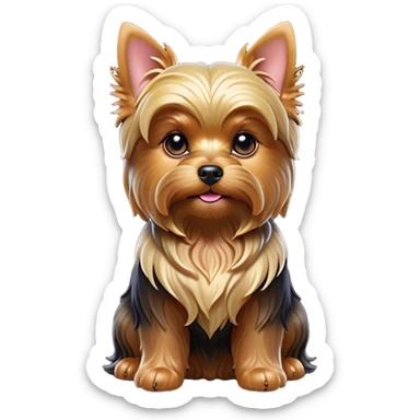 Cinematic Noble Yorkshire Terrier Portrait Emoji, Exuding refined charm and dignified poise, with a lustrous, silky fur in rich, deep hues, alert eyes and a confident expression, simplified yet exquisitely detailed, glowing with a soft, aristocratic radiance, high shine, embodying intelligent grace and classic elegance, soft glowing outline, capturing the essence of a regal Yorkshire Terrier ready to rule the screen with effortless sophistication! sticker