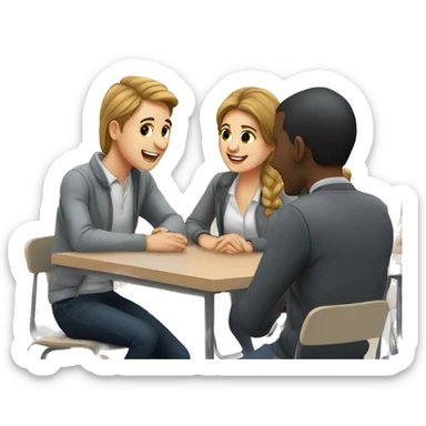 3 European students chatting at lesson sticker