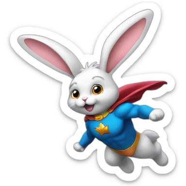 A superhero bunny flying thought the sky sticker