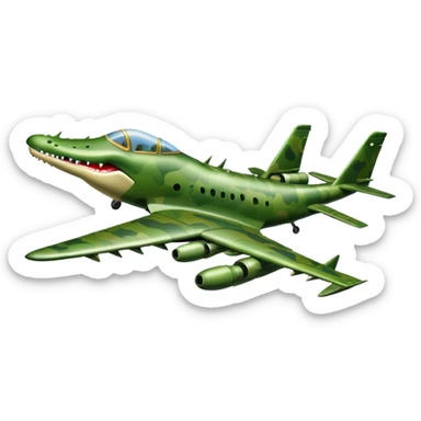 military airplane with a crocodile head dropping bombs sticker