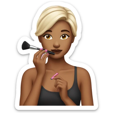 girl putting on makeup sticker