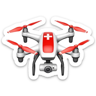 Rescue drone sticker, emergency quadcopter with medical cross symbol, red and white color, simple flat vector style, bold outline, transparent background sticker