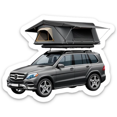 black Mercedes Benz car with roof tent sticker