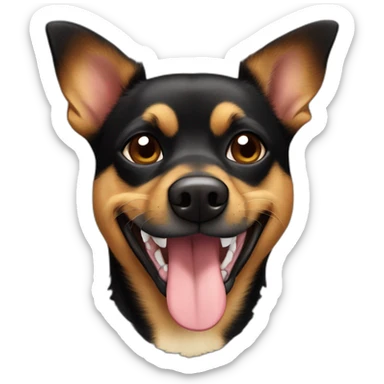 black and brown mutt dog with mostly german shephard head but larger chihuahua eyes with large overbite with left upper sharp canine tooth crooked and sticking out of mouth sticker