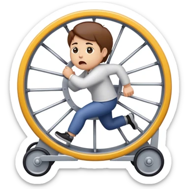 "Create an emoji of a stressed-out agency owner or coach, running on a hamster wheel, chasing after clients with desperation. The character looks frustrated and tired, symbolizing unpredictable income."


 sticker