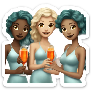 Three beautiful mermaids (light skin) drinking aperol sticker