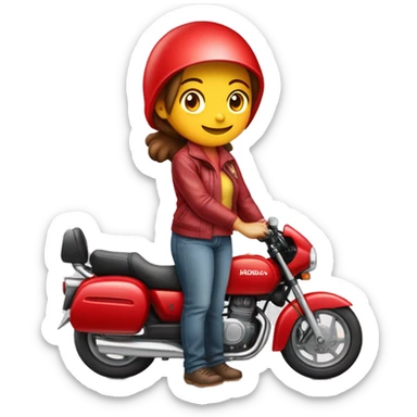 Vendedora feminina com capacete da Honda na cor vermelho e branco e segurando nas mãos uma placa escrito "Honda Lindinha" sticker