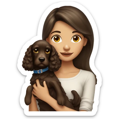 brunette girl with cocker spaniel sticker