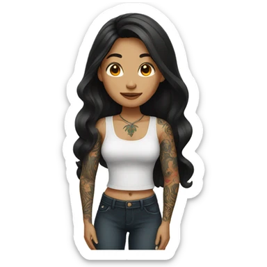 Indonesian woman with dark long hair and tattoos  sticker