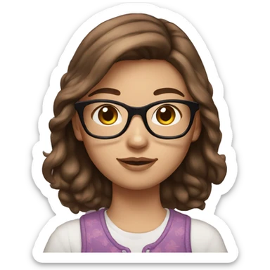 teenage girl, brown hair, brown eyes with glasses, dressed as hello kitty sticker