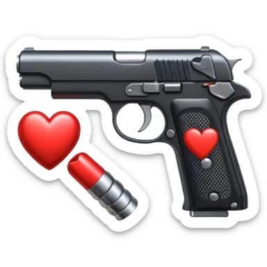Black hand gun shooting a heart bullets out of it sticker
