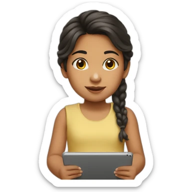 Little Latino girl with an ipad sticker