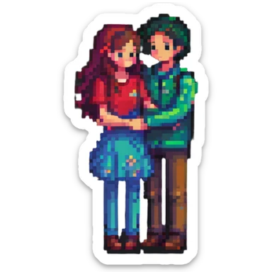 pixel art couple sharing a sweet hug, safe for work sticker