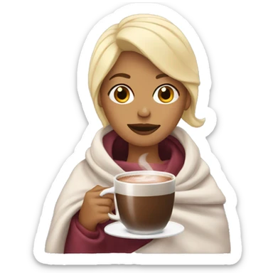 Blonde woman in blanket with hot chocolate sticker