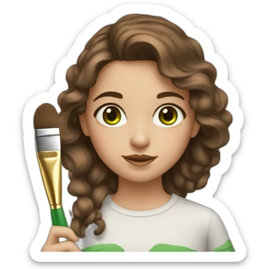 brown-haired girl with green eyes with brushes and paints sticker