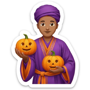 Tan Moroccan man sitting holding with pumpkin and purple grapes in countryside  sticker