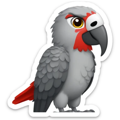A large parrot. It has gray feathers and a red tail, and its head is white. It is very cute and small and very little annoying, but quite noisy. sticker