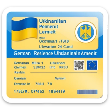 German residence permit card with Ukrainian colors sticker