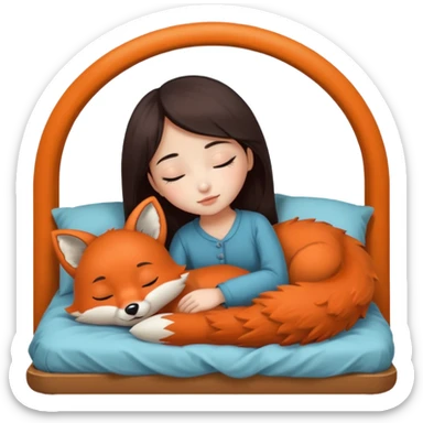 A Chinese girl sleeping with a fox stuff toy next to her bed sticker