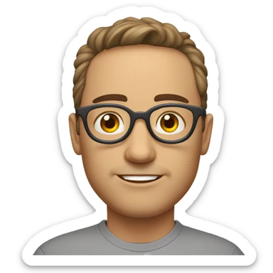 Homem branco, calvo, olhos pretos de óculos de grau redondo, super surpreso e animado sticker