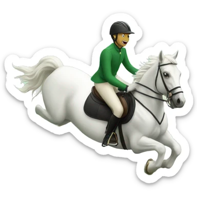 Rider and white horse jumping a green fence sticker