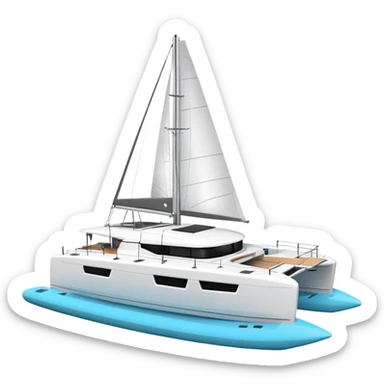 A lagoon 42 catamaran with no wording or letters on the boat. In a solid white background. The whole boat is in frame sticker